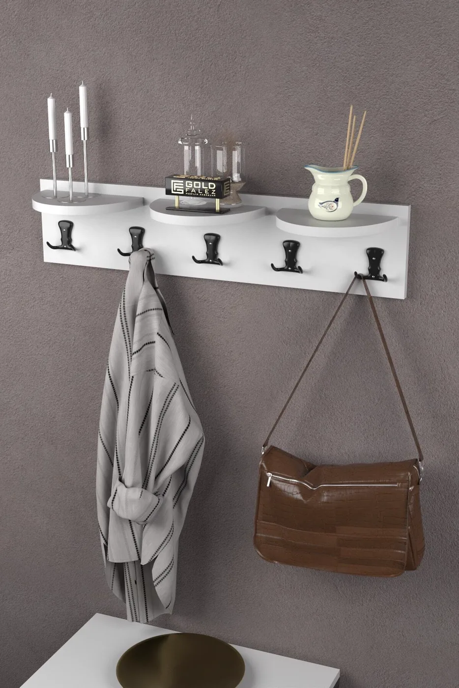 Ilkal 5-Piece Wall Hanger Coat Rack Melamine-faced Chipboard White
