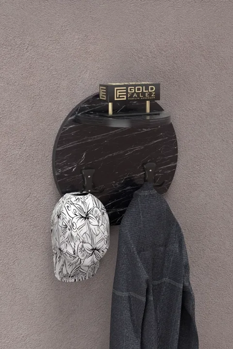 Ilkal Wall-Mounted Clothes Hanger Coat Rack Black Marble-Effect