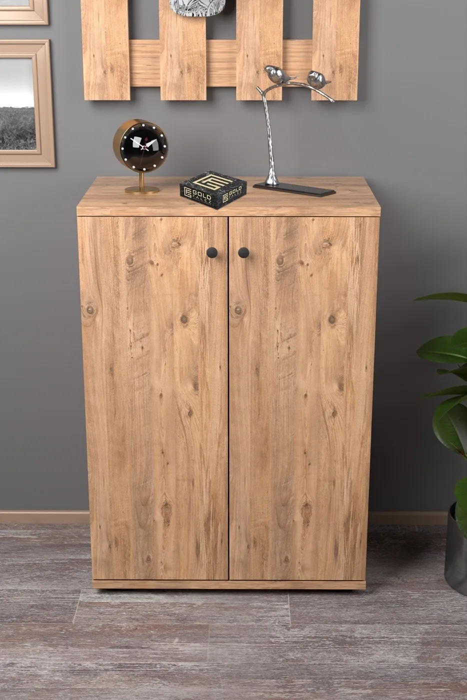 2-Door 5-Compartment Multi-Purpose Shoe Cabinet Walnut