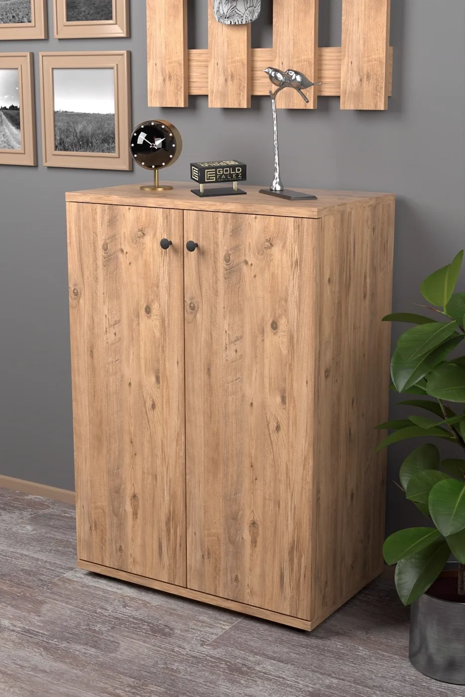 2-Door 5-Compartment Multi-Purpose Shoe Cabinet Walnut
