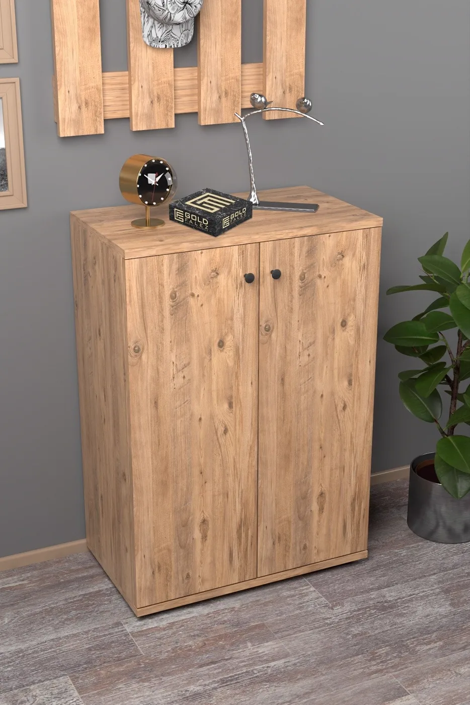 2-Door 5-Compartment Multi-Purpose Shoe Cabinet Walnut