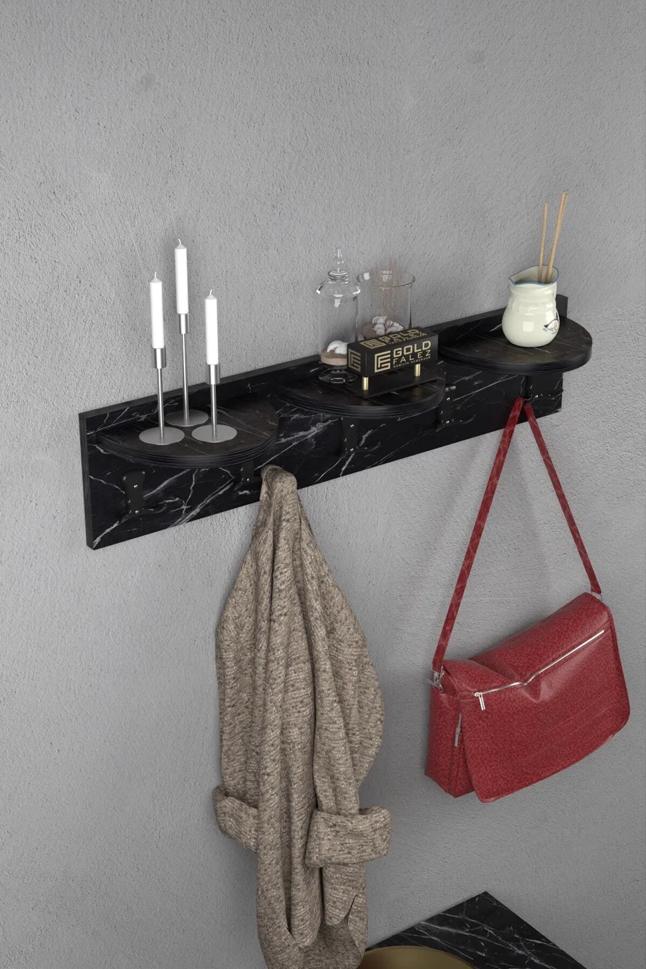 Ilkal 5-Piece Bendir Black Melamine-faced chipboard Wall Hanger Coat Rack