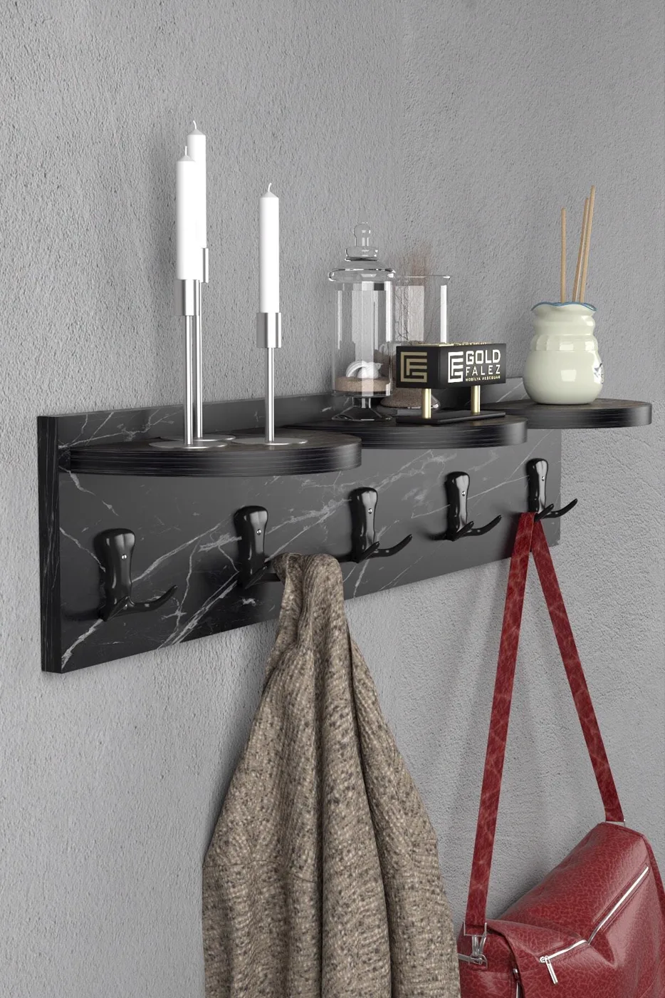 Ilkal 5-Piece Bendir Black Melamine-faced chipboard Wall Hanger Coat Rack