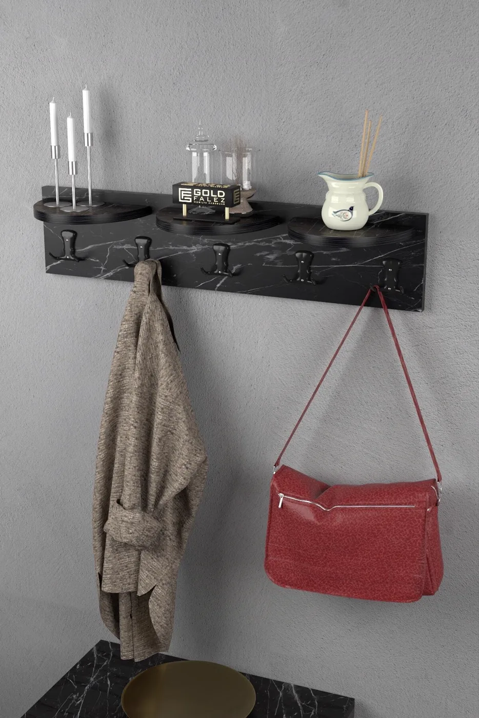 Ilkal 5-Piece Bendir Black Melamine-faced chipboard Wall Hanger Coat Rack