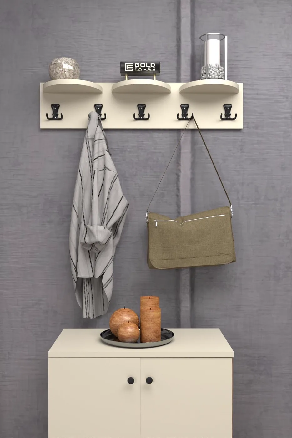 Ilkal Top Shelved Multi-Purpose Wall Hanger Coat Rack Beige