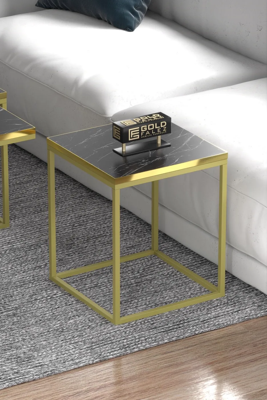 Gold Metal Frame 5-Piece Coffee Table Set Melamine-faced Chipboard Bendir Black