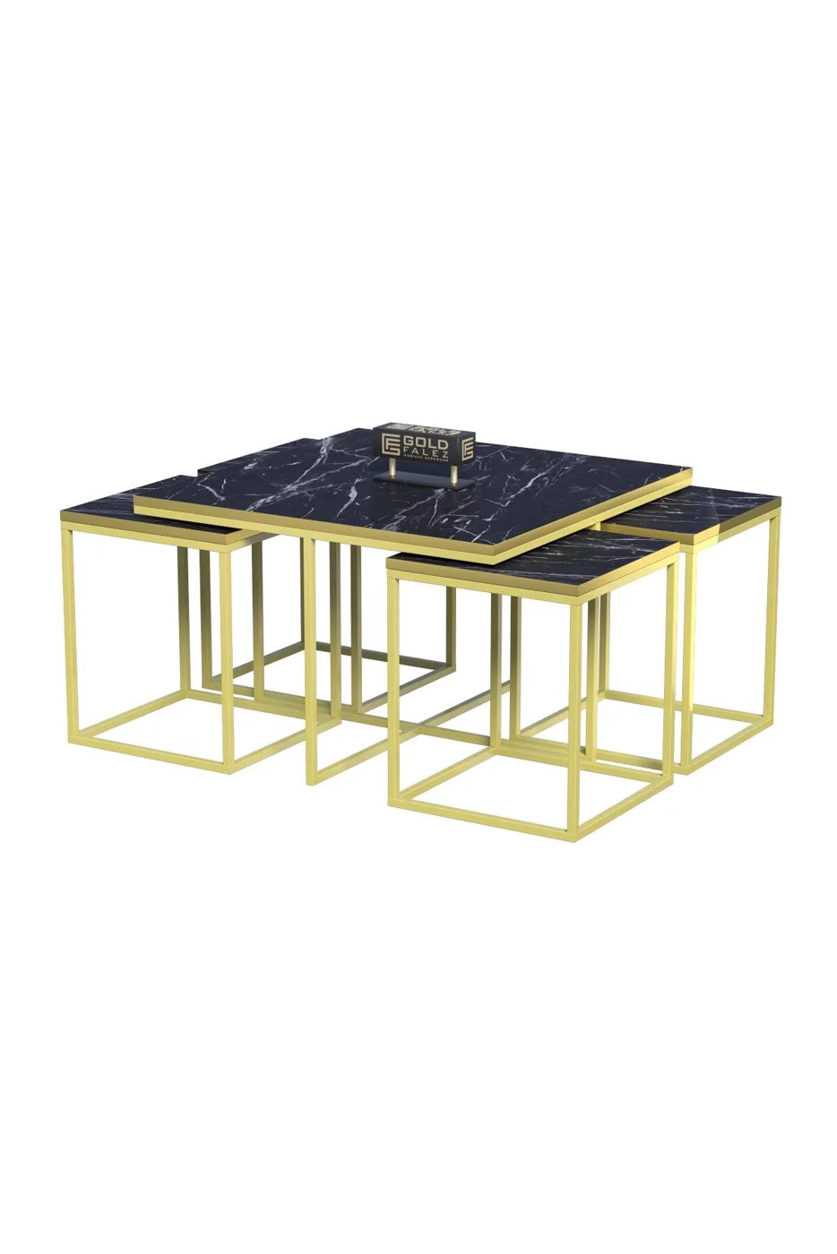 Gold Metal Frame 5-Piece Coffee Table Set Melamine-faced Chipboard Bendir Black