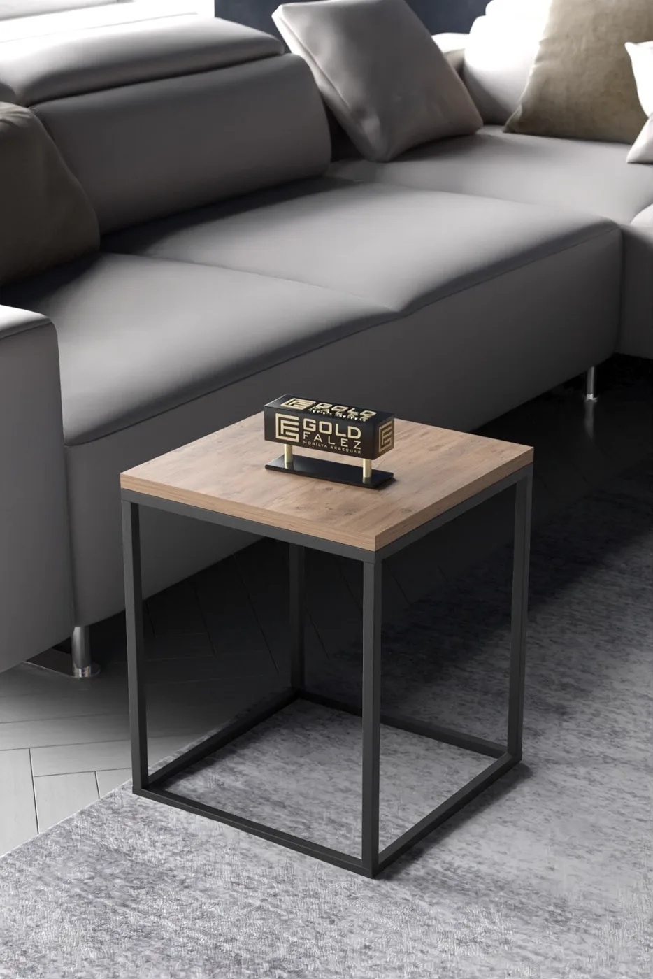 Gold Metal Frame 5-Piece Coffee Table Set Melamine-faced Chipboard Walnut