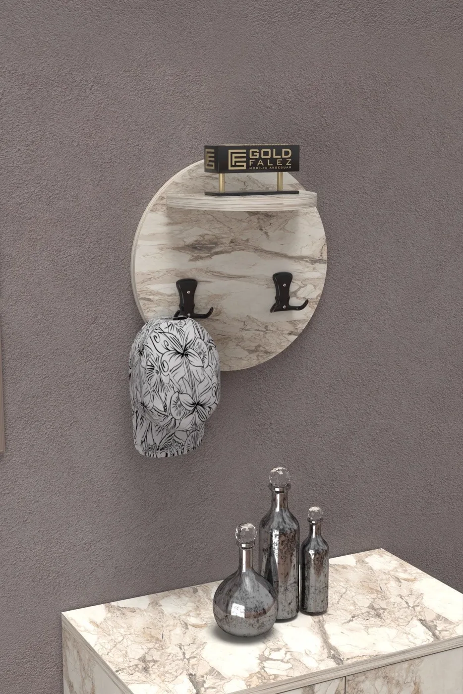 Ilkal Wall-Mounted Clothes Hanger and Coat Rack, White Marble Effect