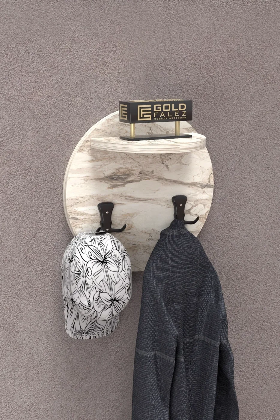 Ilkal Wall-Mounted Clothes Hanger and Coat Rack, White Marble Effect