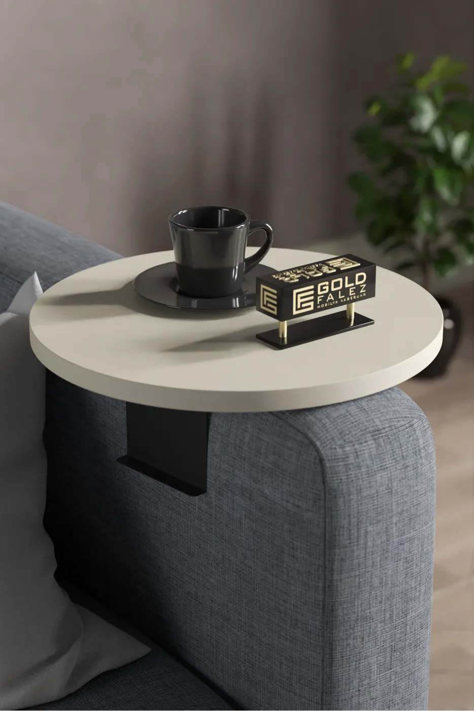 Adjustable Metal Leg Sofa Tray Side Table Cream