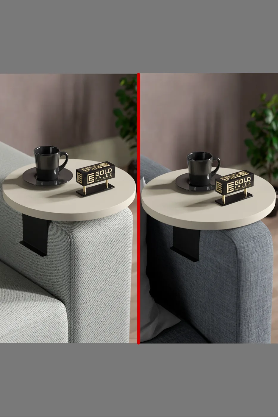 Adjustable Metal Leg Sofa Tray Side Table Cream