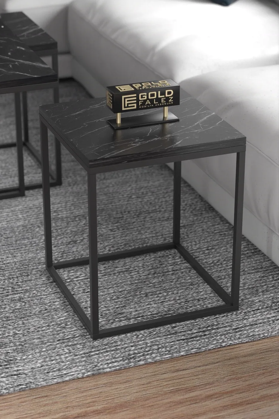 Gold Metal Frame 5-Piece Coffee Table Set Melamine-faced chipboard Bendir Black
