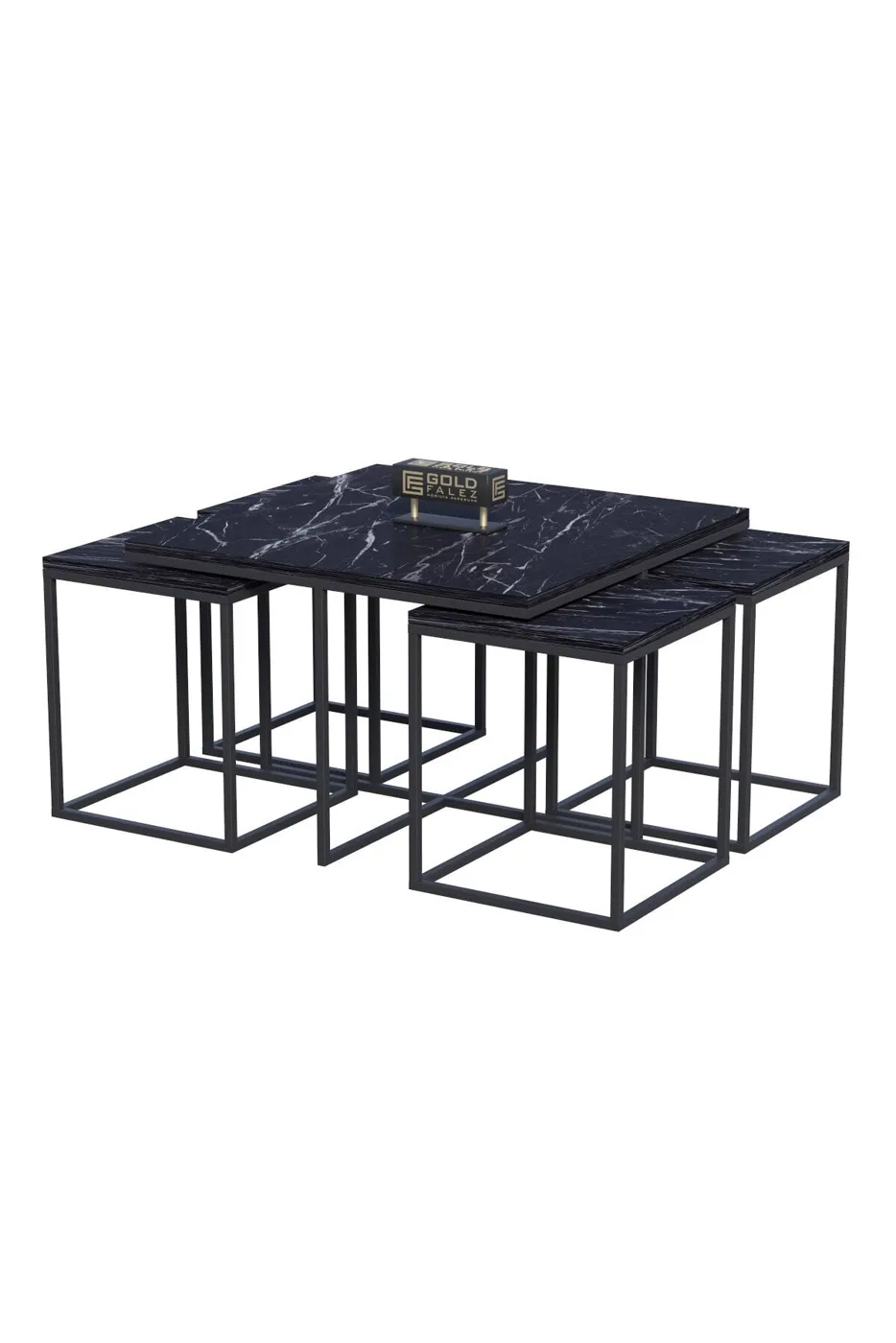 Gold Metal Frame 5-Piece Coffee Table Set Melamine-faced chipboard Bendir Black