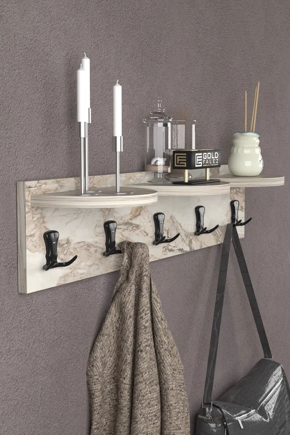 Ilkal 5-Piece Wall Hanger Coat Rack, Melamine-faced Chipboard, Efes White