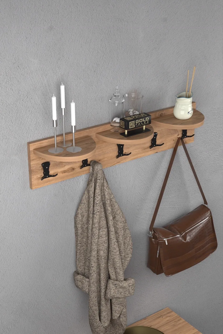 Ilkal 5-Piece Wall Hanger Coat Rack Melamine-faced Chipboard Walnut