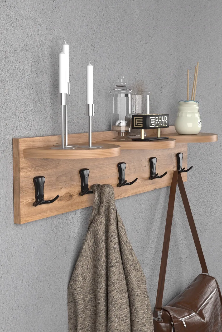 Ilkal 5-Piece Wall Hanger Coat Rack Melamine-faced Chipboard Walnut