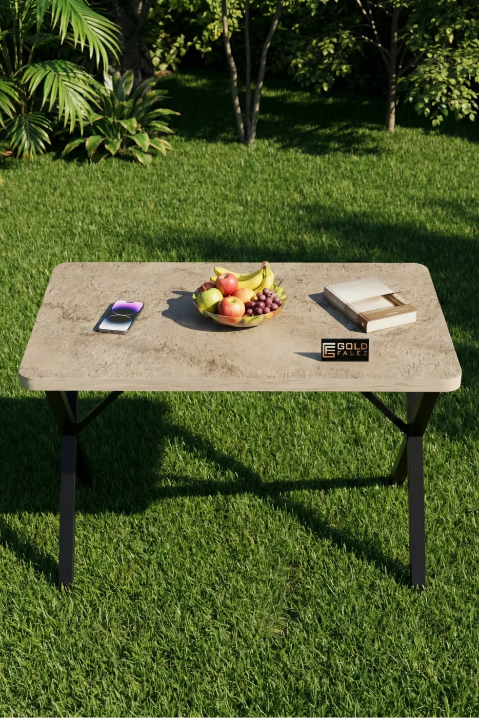 Rectangular Garden and Balcony Dining Table Travertine Beige 110x70