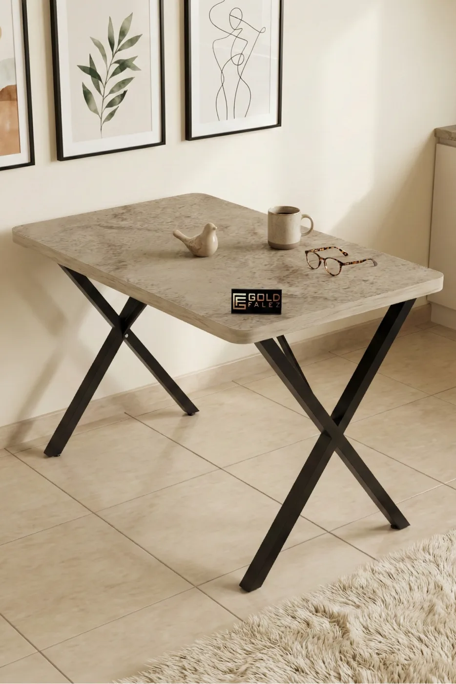 Rectangular Garden and Balcony Dining Table Travertine Beige 110x70