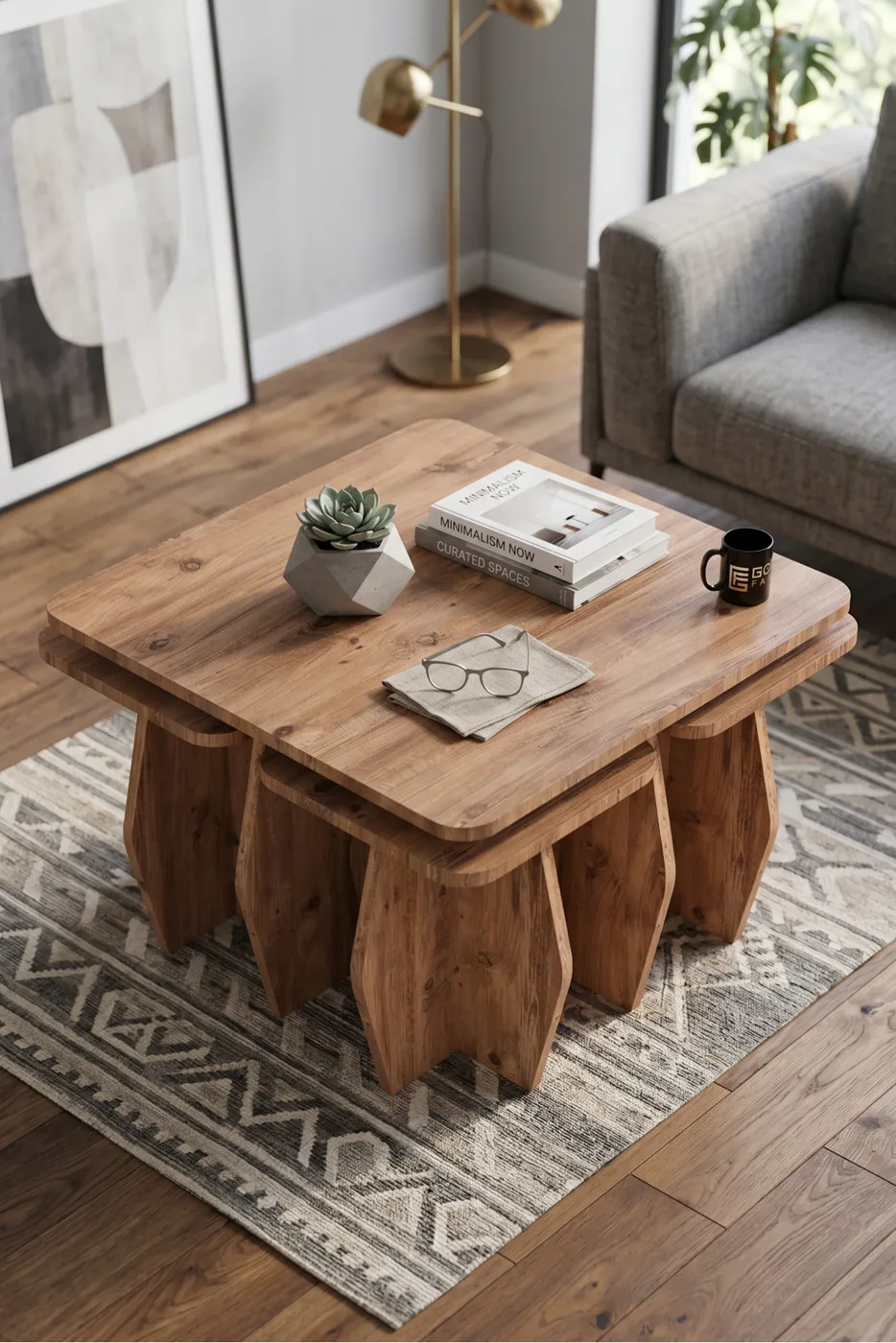 Coffee Table and Nesting Table 5-Piece Set Modern Multi-purpose Living Room Side Table 9248 Atlantic Pine