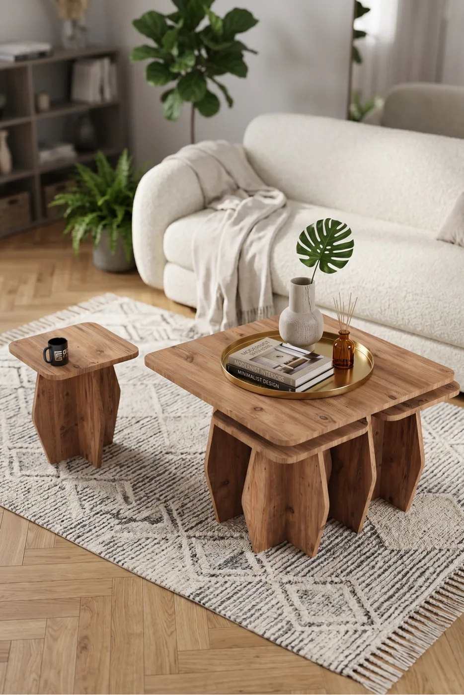 Coffee Table and Nesting Table 5-Piece Set Modern Multi-purpose Living Room Side Table 9248 Atlantic Pine