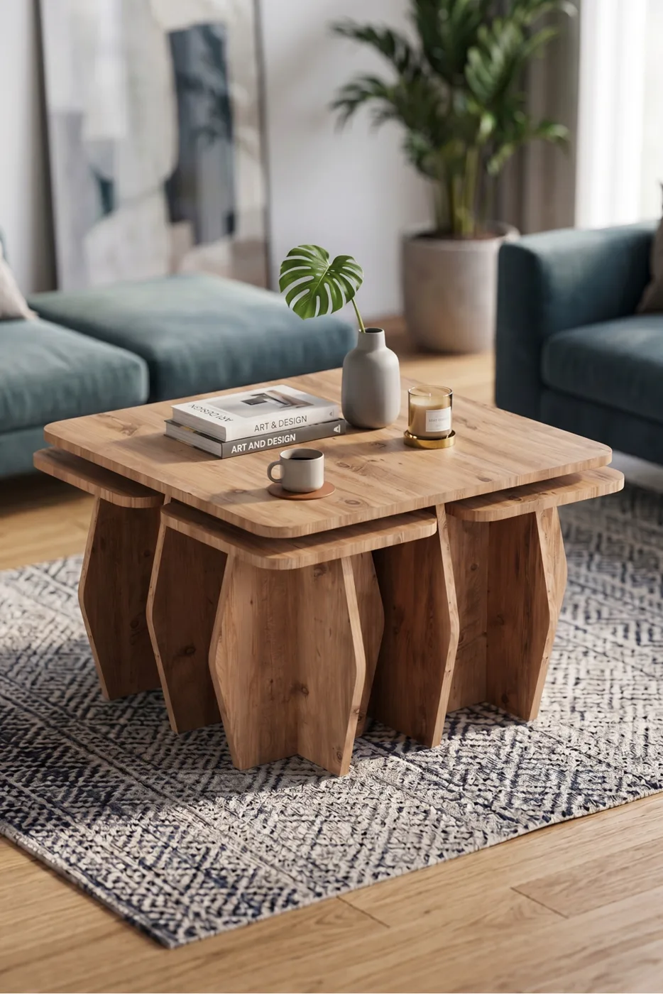 Coffee Table and Nesting Table 5-Piece Set Modern Multi-purpose Living Room Side Table 9248 Atlantic Pine