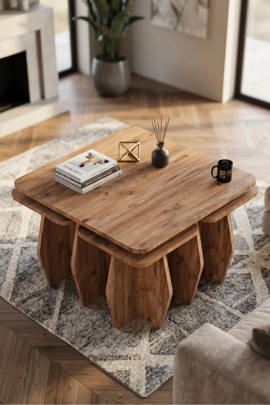 Coffee Table and Nesting Table 5-Piece Set Modern Multi-purpose Living Room Side Table 9248 Atlantic Pine
