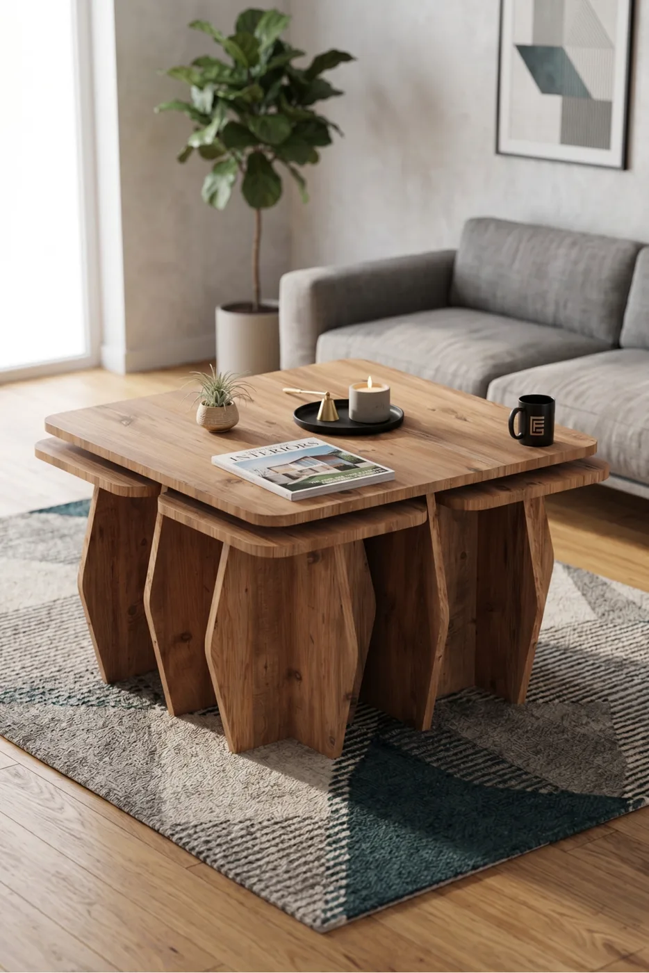 Coffee Table and Nesting Table 5-Piece Set Modern Multi-purpose Living Room Side Table 9248 Atlantic Pine