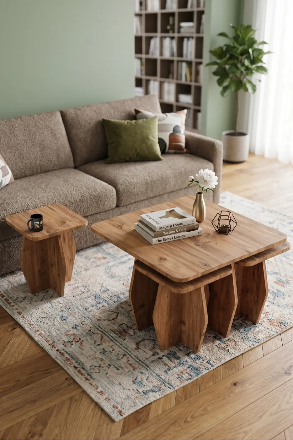 Coffee Table and Nesting Table 5-Piece Set Modern Multi-purpose Living Room Side Table 9248 Atlantic Pine