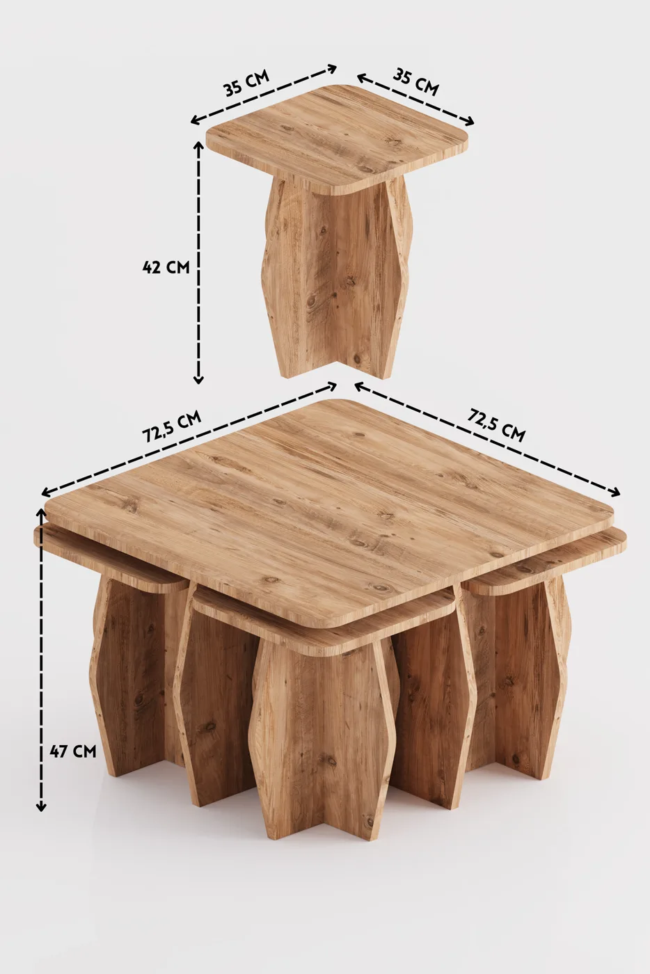 Coffee Table and Nesting Table 5-Piece Set Modern Multi-purpose Living Room Side Table 9248 Atlantic Pine
