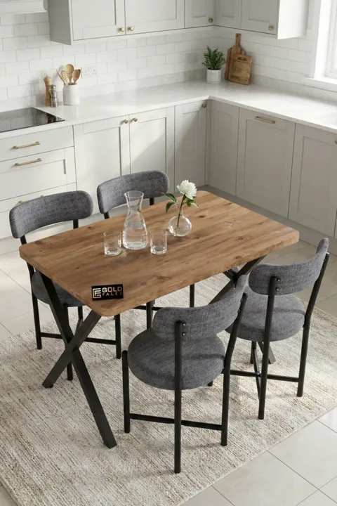 Kitchen Table 4-Chair Set 110x70 cm Modern Garden Cafe Table Set 4-Seater Tedy 9880 Grey