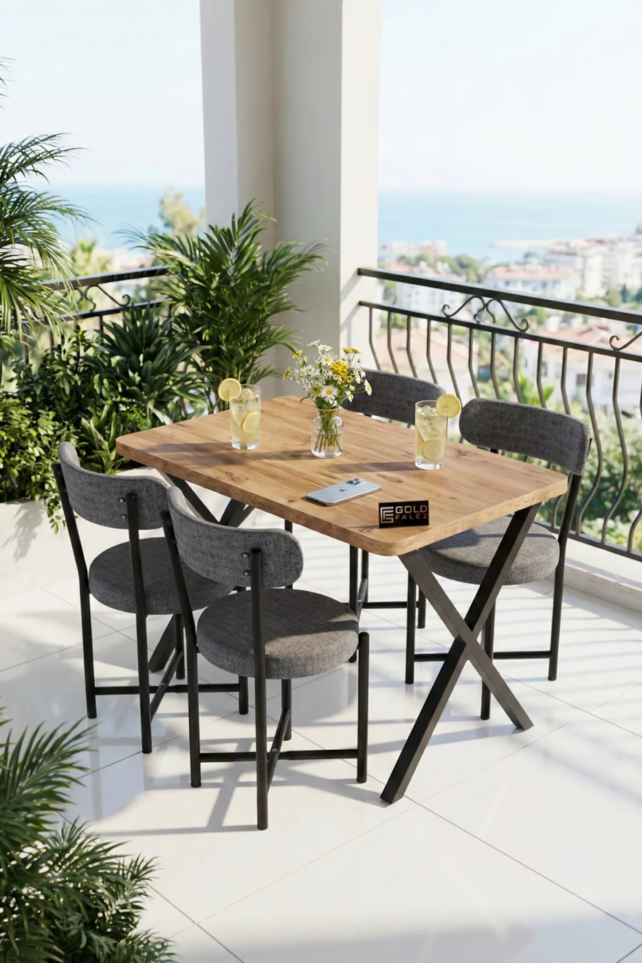 Kitchen Table 4-Chair Set 110x70 cm Modern Garden Cafe Table Set 4-Seater Tedy 9880 Grey