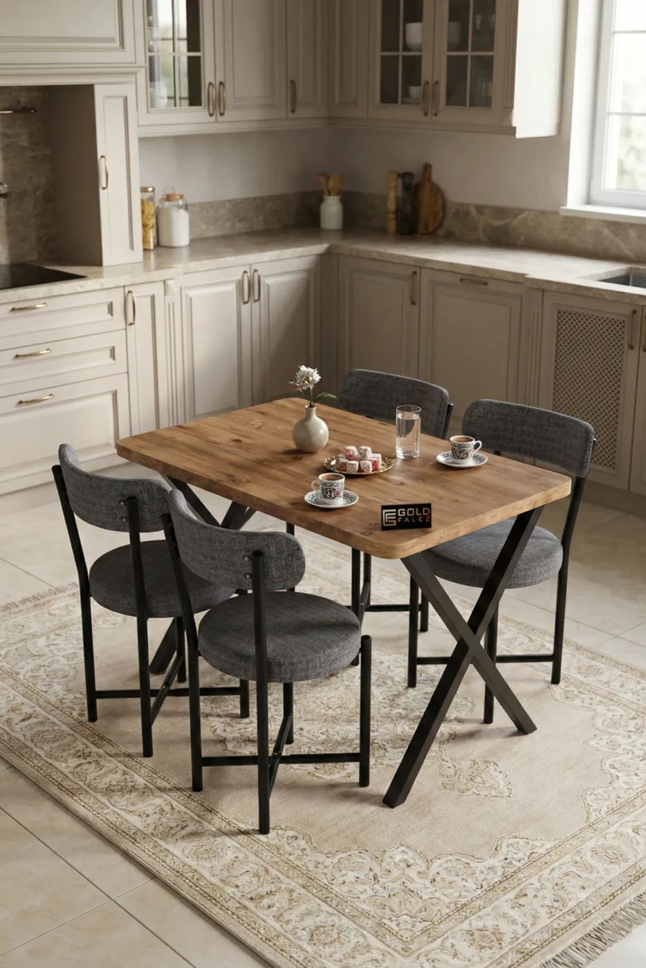 Kitchen Table 4-Chair Set 110x70 cm Modern Garden Cafe Table Set 4-Seater Tedy 9880 Grey
