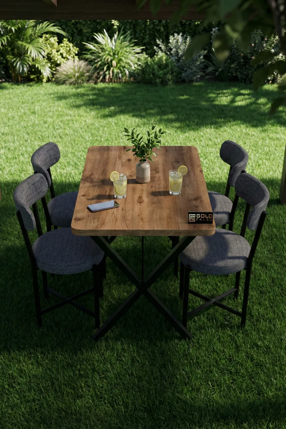 Kitchen Table 4-Chair Set 110x70 cm Modern Garden Cafe Table Set 4-Seater Tedy 9880 Grey