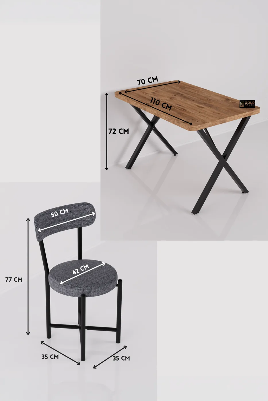 Kitchen Table 4-Chair Set 110x70 cm Modern Garden Cafe Table Set 4-Seater Tedy 9880 Grey