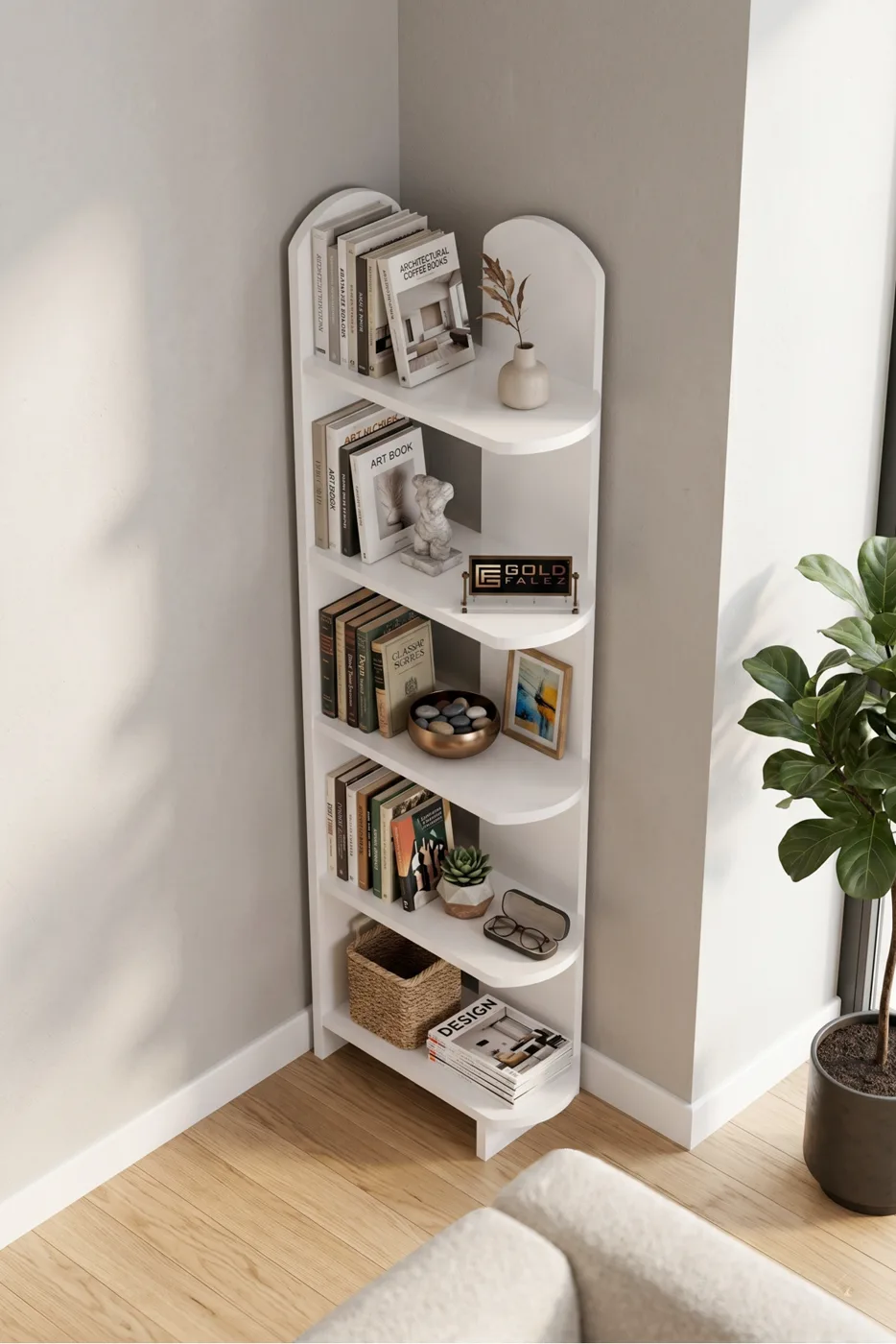 Bookcase 5-Tier Setro Multi-purpose Decorative Shelf Unit Living Room Office Study and Teenager's Room Bookcase 7078 White