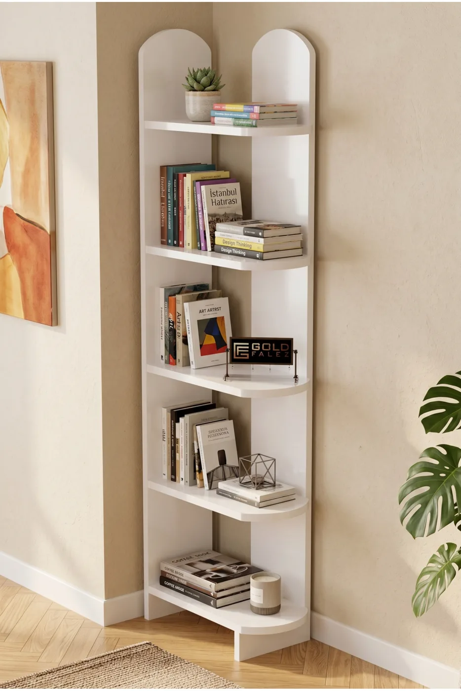 Bookcase 5-Tier Setro Multi-purpose Decorative Shelf Unit Living Room Office Study and Teenager's Room Bookcase 7078 White