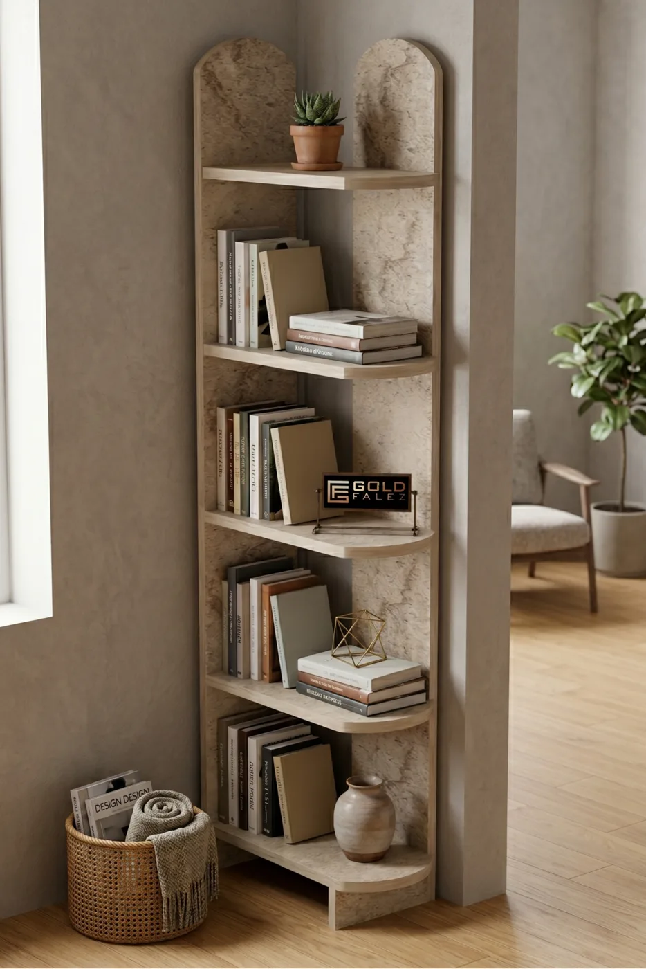 Bookcase 5-Tier Setro Multi-purpose Decorative Shelf Unit Living Room Office Study and Teenager's Room Bookcase 7079 Travertine