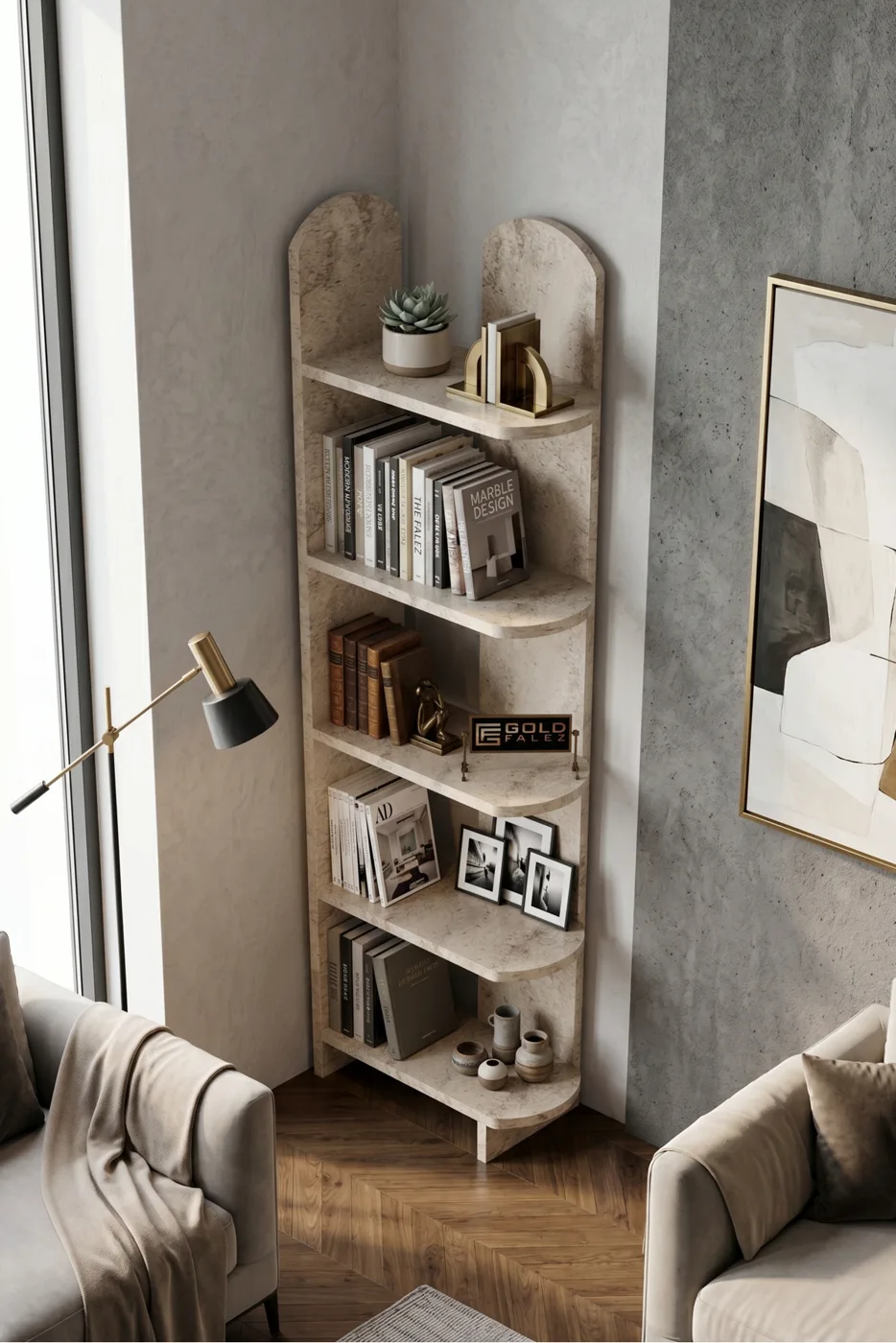 Bookcase 5-Tier Setro Multi-purpose Decorative Shelf Unit Living Room Office Study and Teenager's Room Bookcase 7079 Travertine