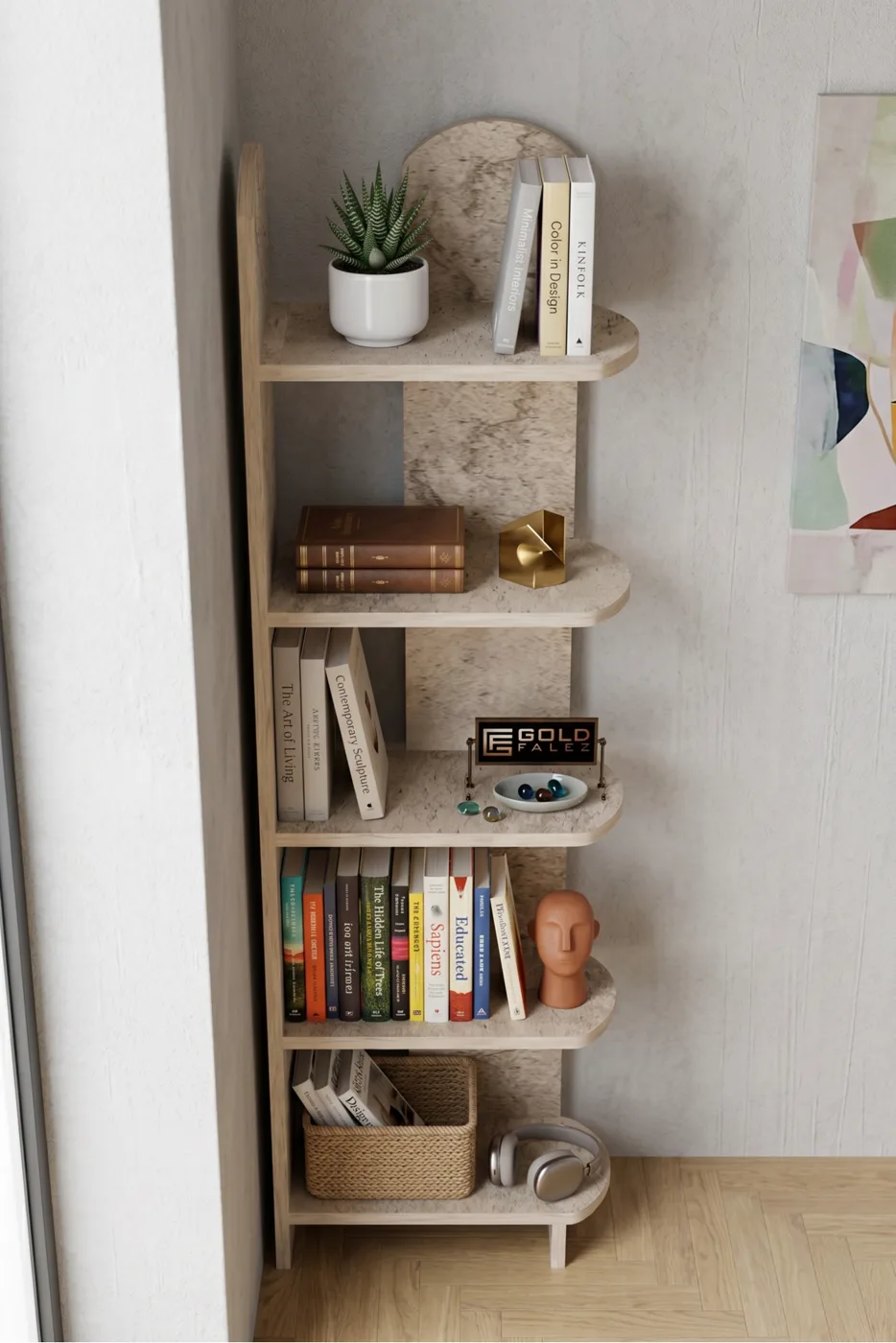 Bookcase 5-Tier Setro Multi-purpose Decorative Shelf Unit Living Room Office Study and Teenager's Room Bookcase 7079 Travertine