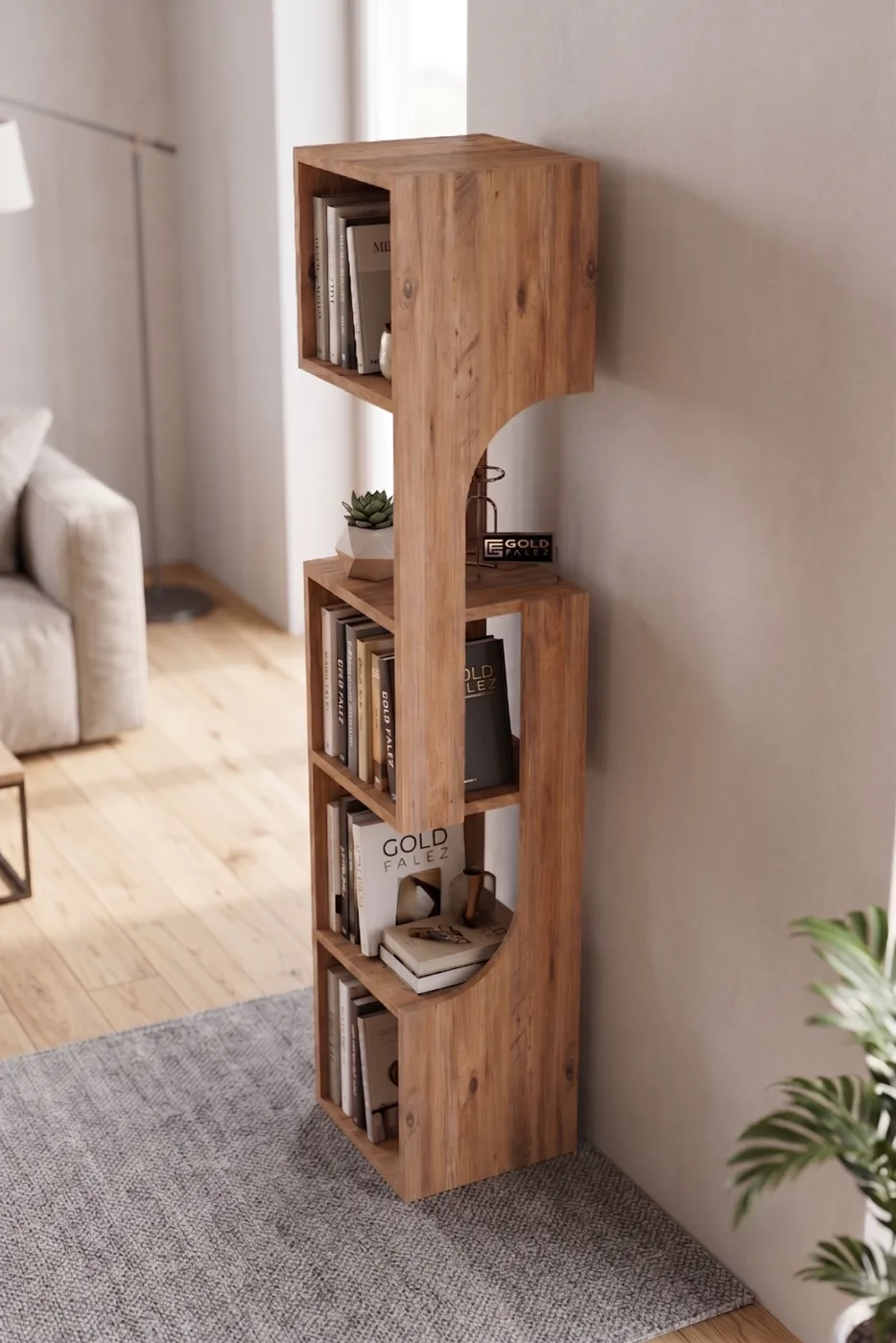 5-Tier Modern Multi-purpose Wooden Decorative Bookcase for Living Room Office 7066 Atlantic Pine