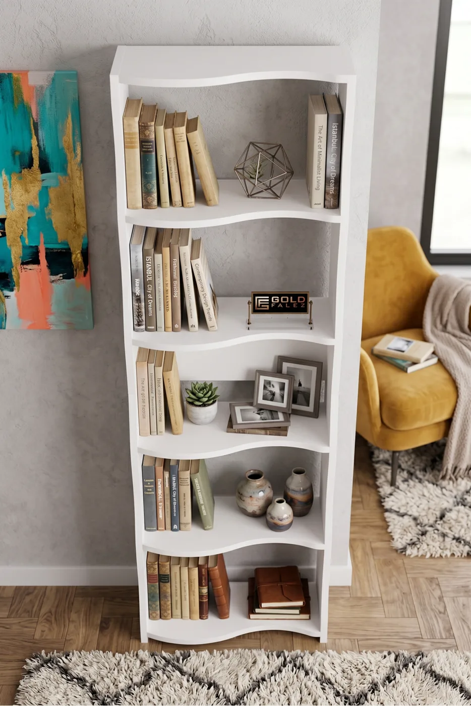 Esinti 5-Tier Modern Multi-purpose Decorative Shelf Unit Bookcase, Large Library Office Bookcase 7081 White