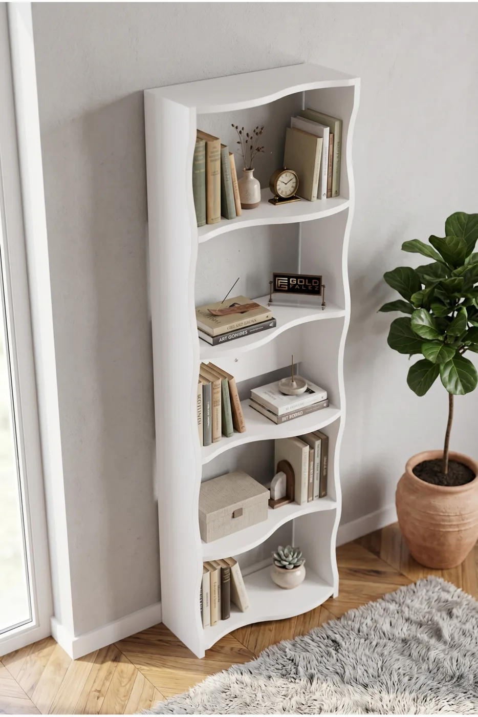 Esinti 5-Tier Modern Multi-purpose Decorative Shelf Unit Bookcase, Large Library Office Bookcase 7081 White