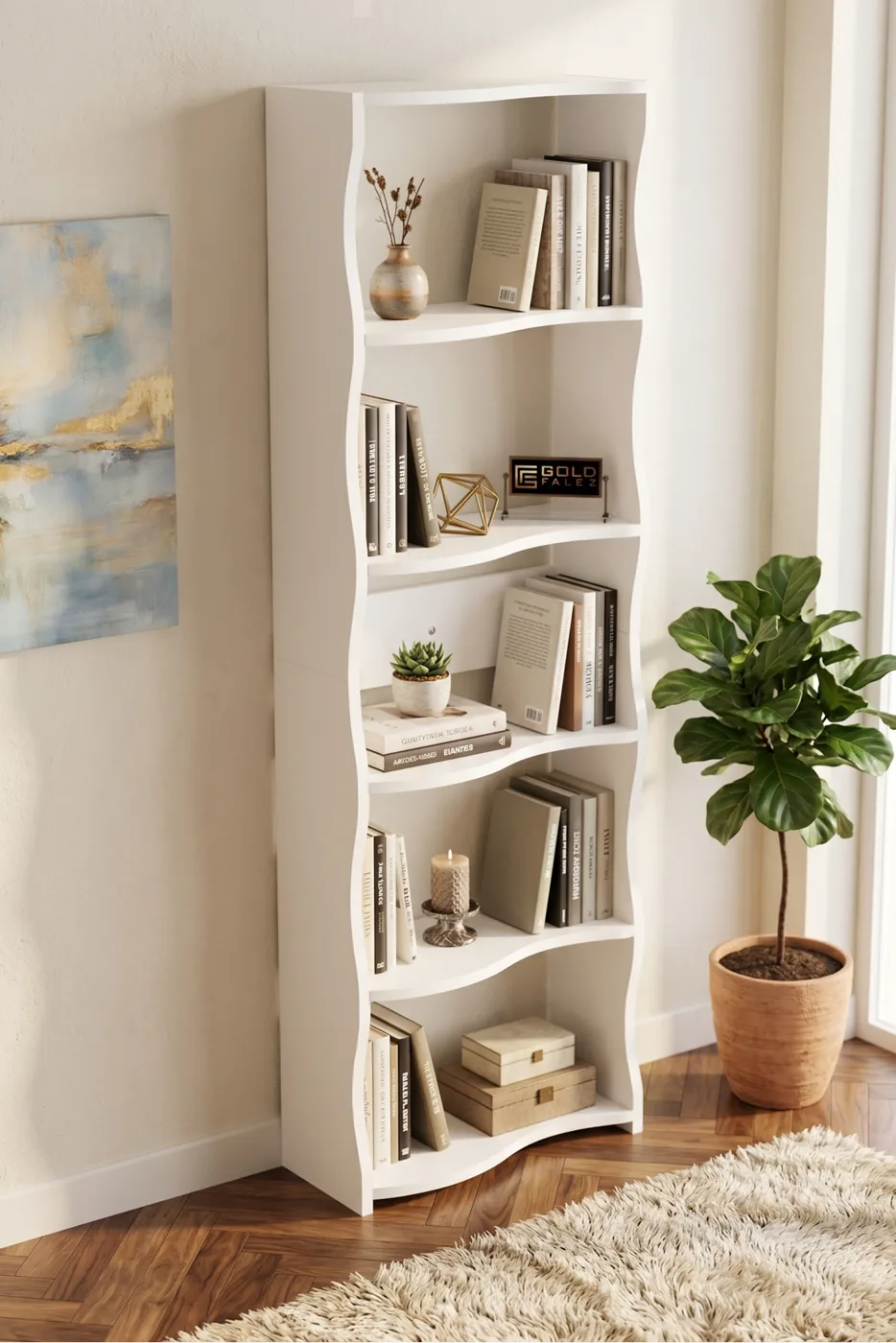 Esinti 5-Tier Modern Multi-purpose Decorative Shelf Unit Bookcase, Large Library Office Bookcase 7081 White