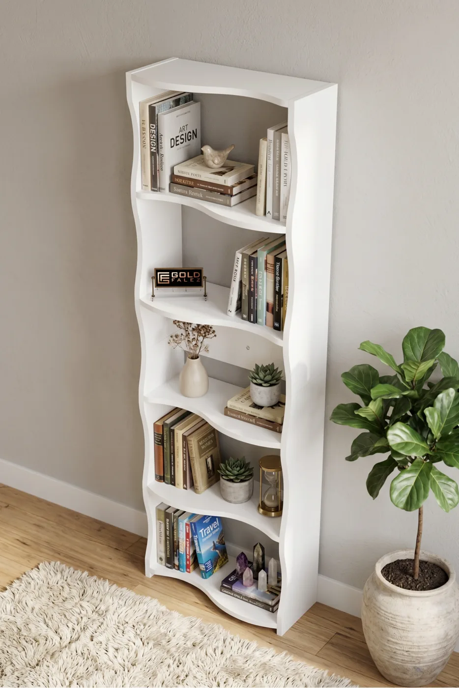 Esinti 5-Tier Modern Multi-purpose Decorative Shelf Unit Bookcase, Large Library Office Bookcase 7081 White