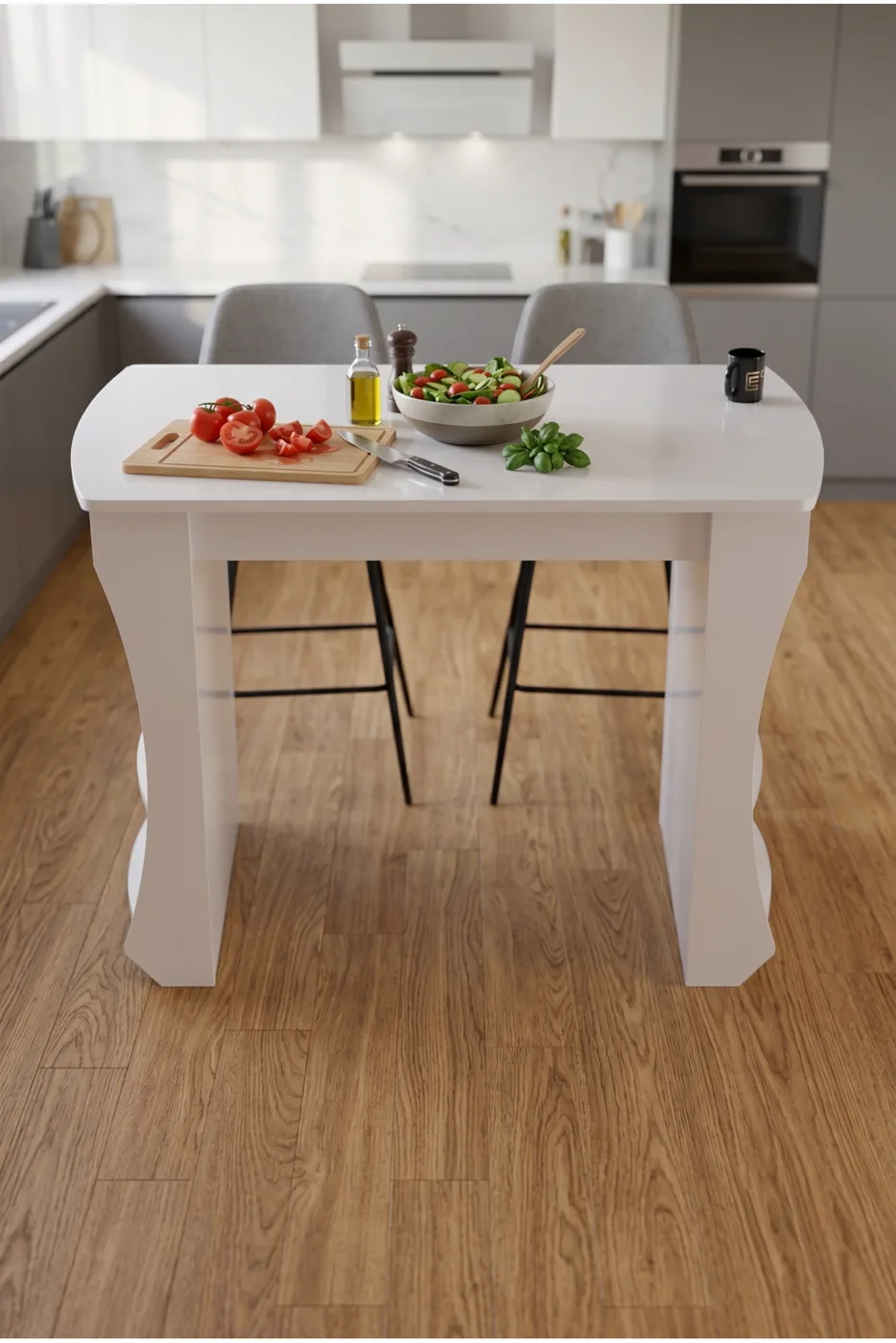 Kitchen Table Kitchen Island Island Table Bar Table Breakfast Table Shelved Multi-purpose Modern Table 120x60 cm 9837 White