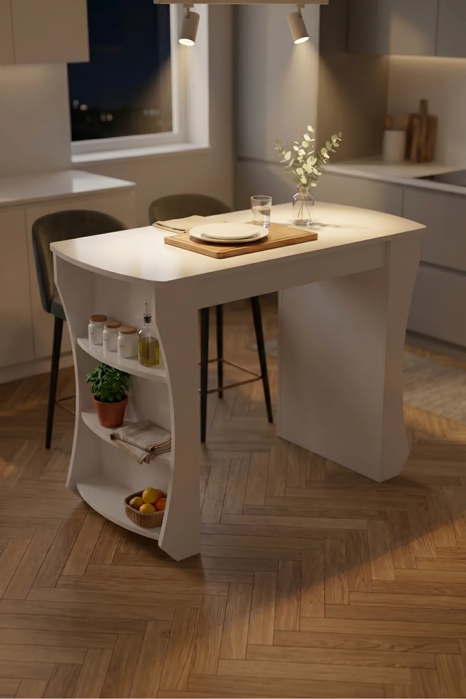 Kitchen Table Kitchen Island Island Table Bar Table Breakfast Table Shelved Multi-purpose Modern Table 120x60 cm 9837 White