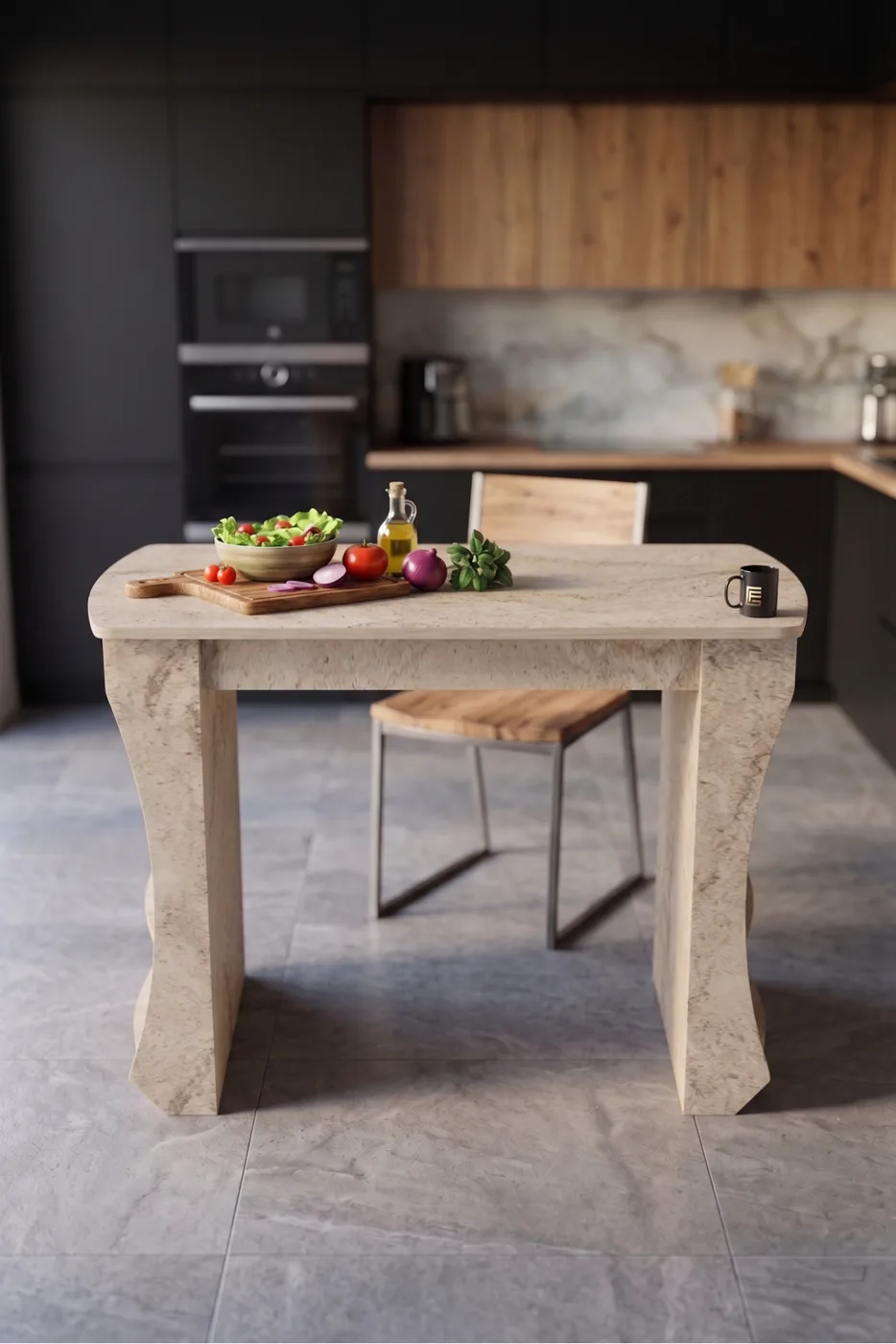 Kitchen Table Kitchen Island Island Table Bar Table Breakfast Table Shelved Multi-purpose Modern Table 120x60 cm 9835 Travertine