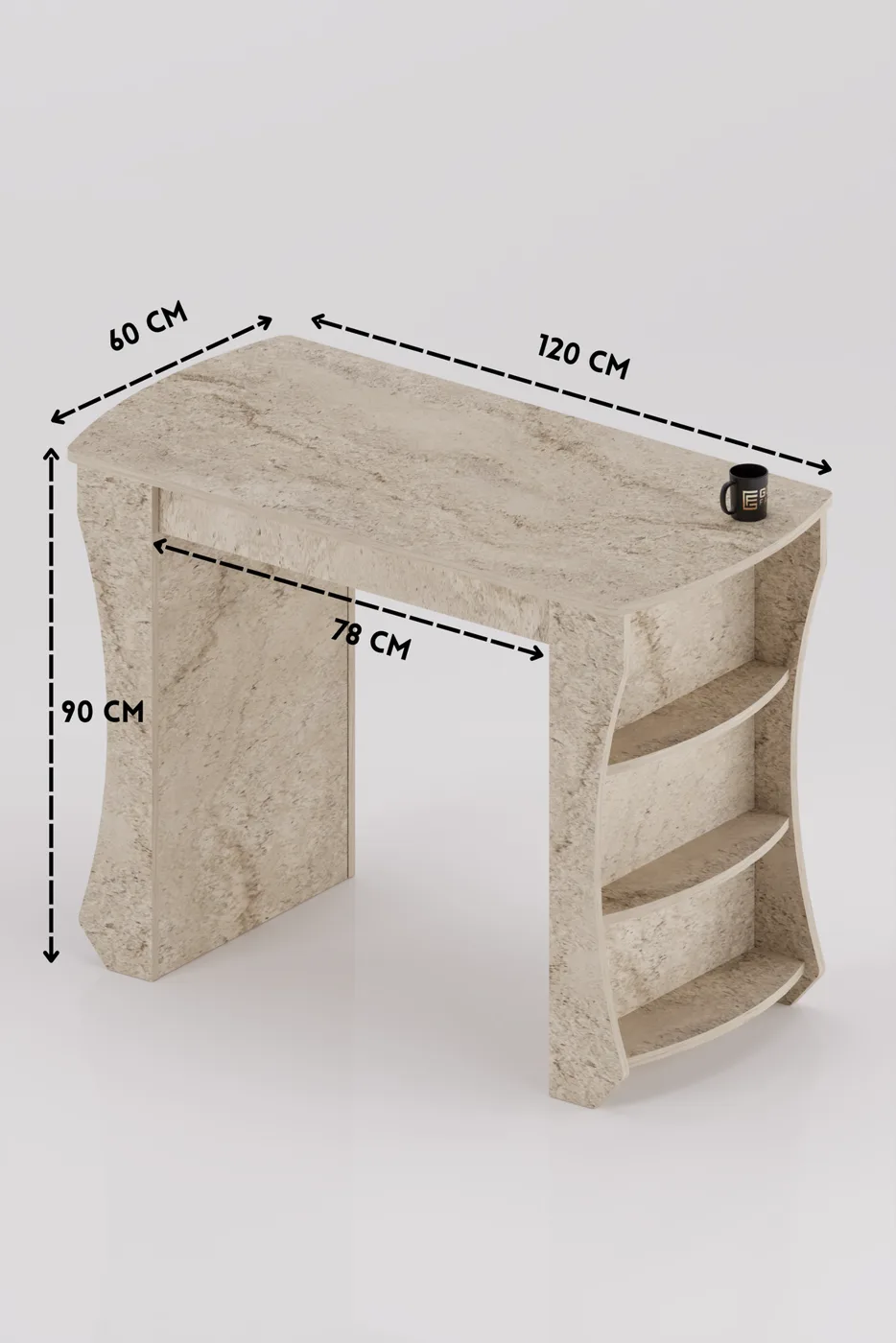 Kitchen Table Kitchen Island Island Table Bar Table Breakfast Table Shelved Multi-purpose Modern Table 120x60 cm 9835 Travertine