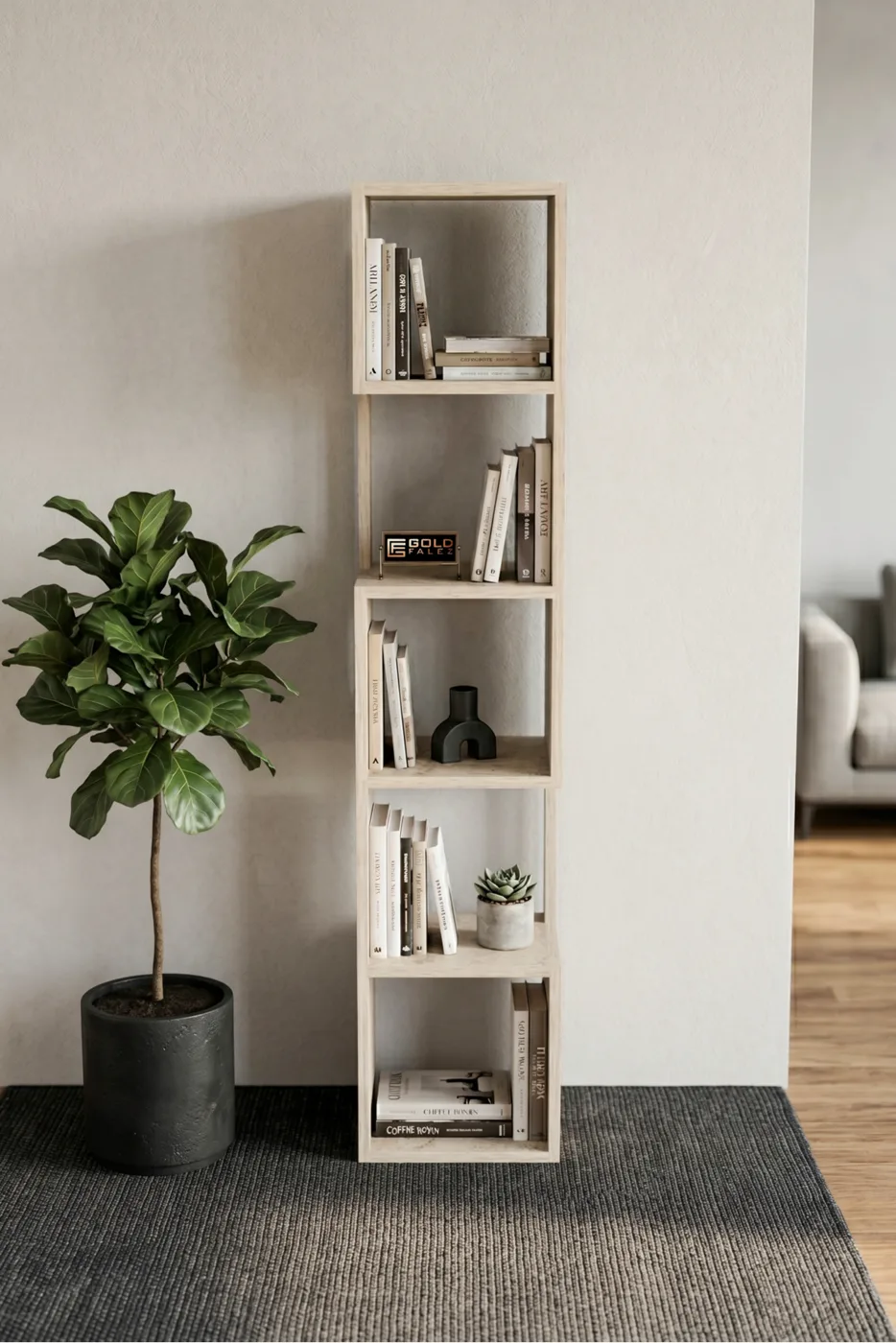 Kitaplık Ahşap Dekoratif Raf 5 Katlı Modern Çok Amaçlı Kitaplık Salon Ofis Kitaplığı 7065 Traverten